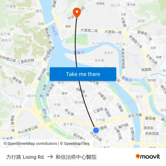 力行路 Lising Rd. to 和信治癌中心醫院 map