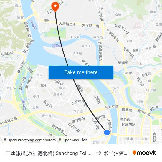 三重派出所(福德北路) Sanchong Police Station(Fude N. Rd.) to 和信治癌中心醫院 map