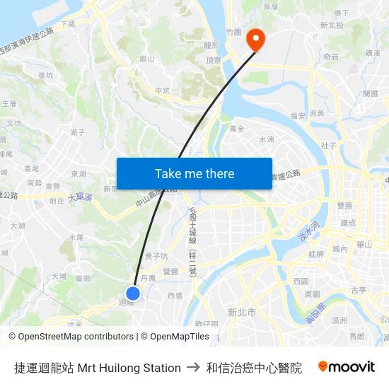 捷運迴龍站 Mrt Huilong Station to 和信治癌中心醫院 map