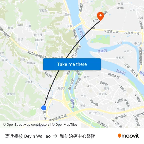 憲兵學校 M.P School to 和信治癌中心醫院 map