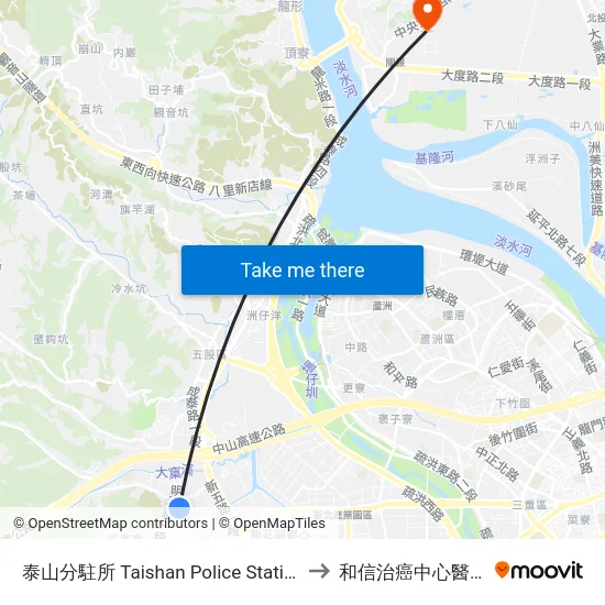 泰山分駐所 Taishan Police Station to 和信治癌中心醫院 map