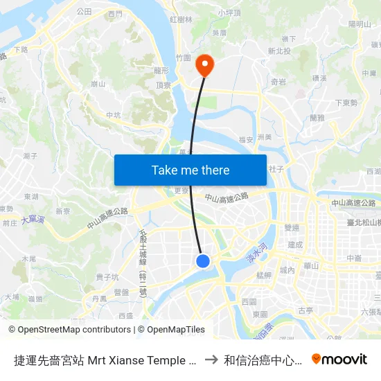 捷運先嗇宮站 Mrt Xianse Temple Station to 和信治癌中心醫院 map