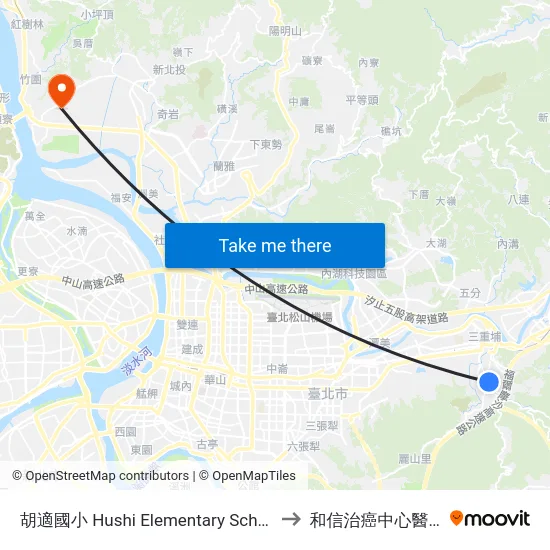 胡適國小 Hushi Elementary School to 和信治癌中心醫院 map
