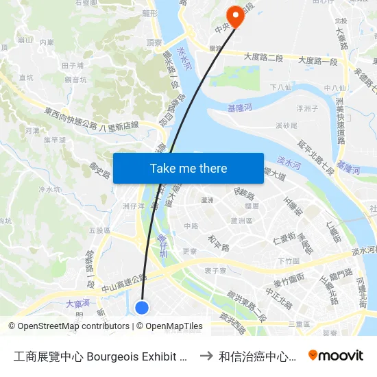 工商展覽中心 Bourgeois Exhibit Center to 和信治癌中心醫院 map