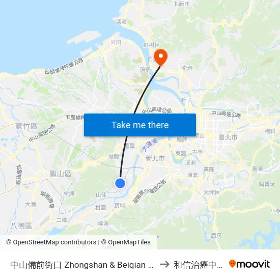 中山備前街口 Zhongshan & Beiqian St. Intersection to 和信治癌中心醫院 map