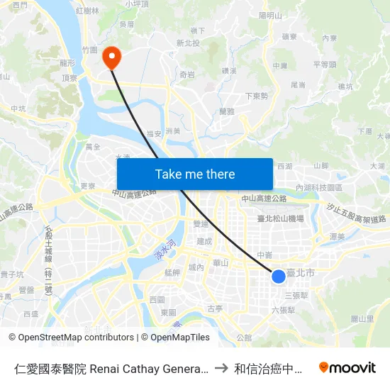 仁愛國泰醫院 Renai Cathay General Hospital to 和信治癌中心醫院 map