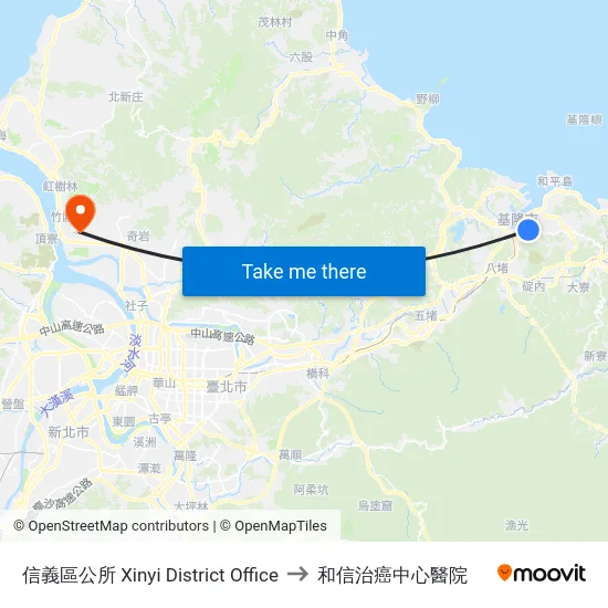 信義區公所 Xinyi District Office to 和信治癌中心醫院 map