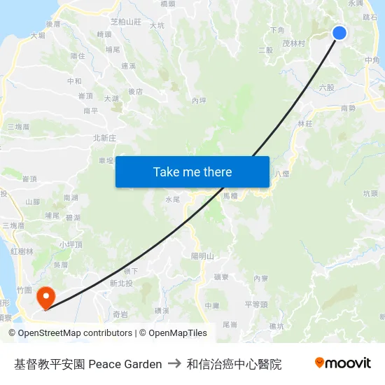 基督教平安園 Peace Garden to 和信治癌中心醫院 map