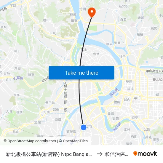 新北板橋公車站(新府路) Ntpc Banqiao Bus Station(Xinfu Rd.) to 和信治癌中心醫院 map