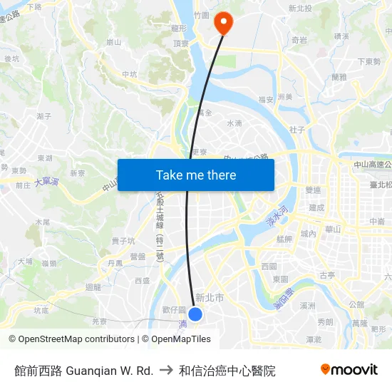 館前西路 Guanqian W. Rd. to 和信治癌中心醫院 map