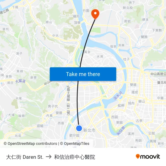 大仁街 Daren St. to 和信治癌中心醫院 map
