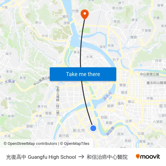 光復高中 Guangfu High School to 和信治癌中心醫院 map