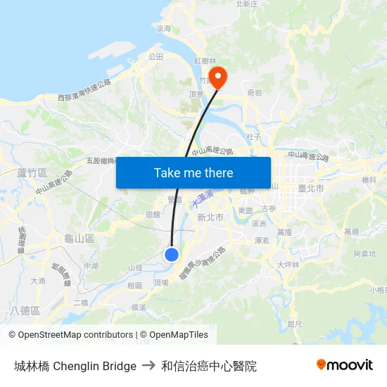 城林橋 Chenglin Bridge to 和信治癌中心醫院 map