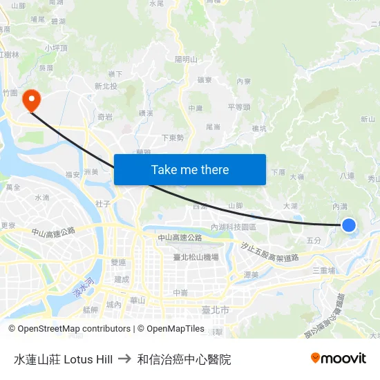 水蓮山莊 Lotus Hill to 和信治癌中心醫院 map