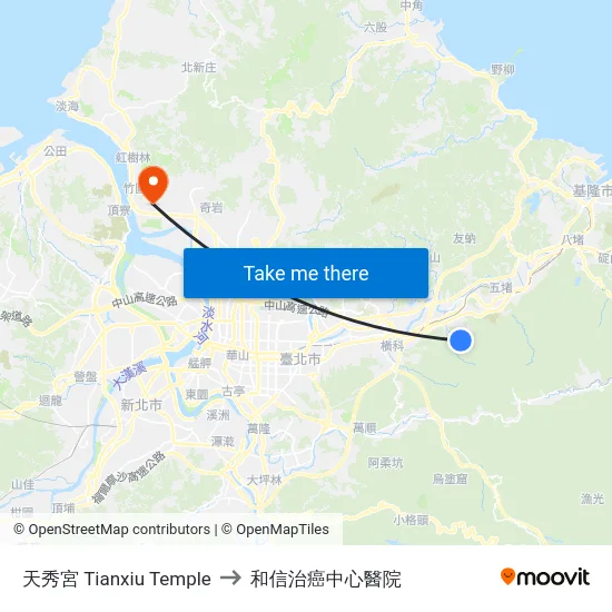 天秀宮 Tianxiu Temple to 和信治癌中心醫院 map