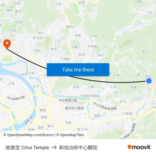 慈惠堂 Cihui Temple to 和信治癌中心醫院 map