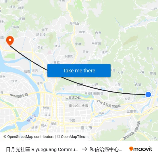 日月光社區 Riyueguang Community to 和信治癌中心醫院 map