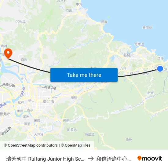 瑞芳國中 Ruifang Junior High School to 和信治癌中心醫院 map