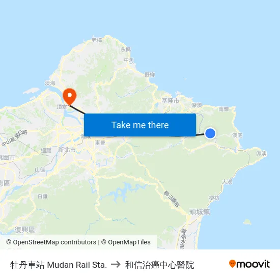 牡丹車站 Mudan Rail Sta. to 和信治癌中心醫院 map