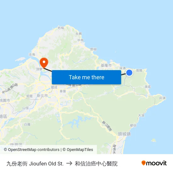 九份老街 Jioufen Old St. to 和信治癌中心醫院 map