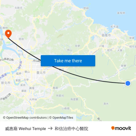 威惠廟 Weihui Temple to 和信治癌中心醫院 map
