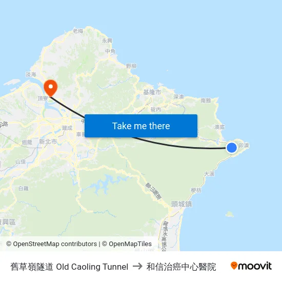 舊草嶺隧道 Old Caoling Tunnel to 和信治癌中心醫院 map