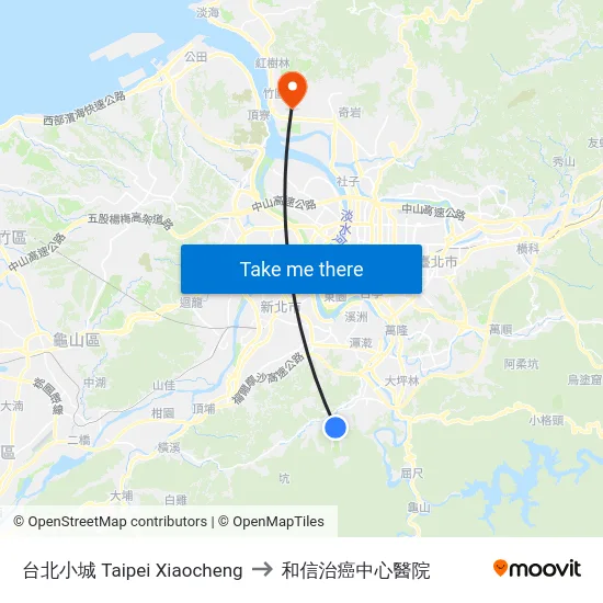 台北小城 Taipei Xiaocheng to 和信治癌中心醫院 map