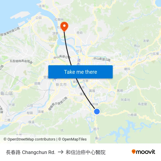 長春路 Changchun Rd. to 和信治癌中心醫院 map