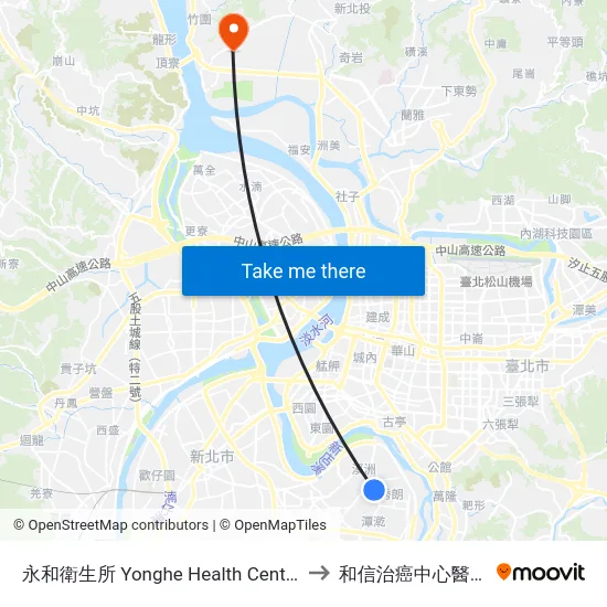 永和衛生所 Yonghe Health Center to 和信治癌中心醫院 map
