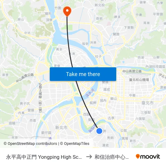 永平高中正門 Yongping High School to 和信治癌中心醫院 map