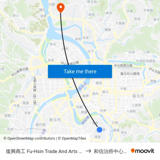 復興商工 Fu-Hsin Trade And Arts School to 和信治癌中心醫院 map
