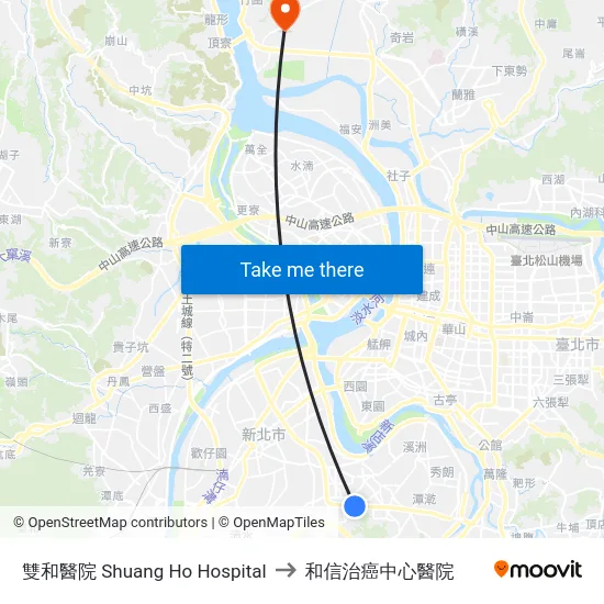 雙和醫院 Shuang Ho Hospital to 和信治癌中心醫院 map