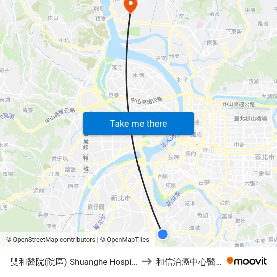 雙和醫院(院區) Shuanghe Hospital to 和信治癌中心醫院 map