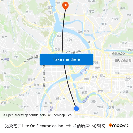 光寶電子 Lite-On Electronics Inc. to 和信治癌中心醫院 map