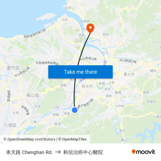 承天路 Chengtian Rd. to 和信治癌中心醫院 map