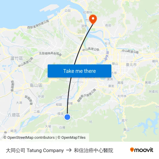 大同公司 Tatung Company to 和信治癌中心醫院 map