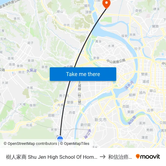 樹人家商 Shu Jen High School Of Home Economics & Commerce to 和信治癌中心醫院 map