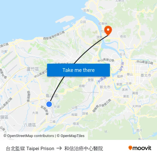 台北監獄 Taipei Prison to 和信治癌中心醫院 map