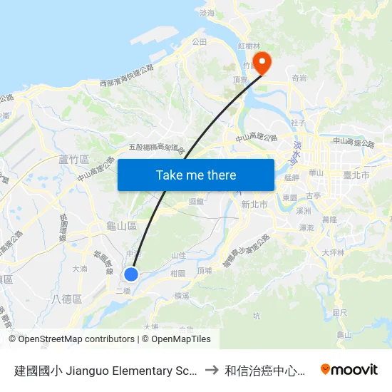 建國國小 Jianguo Elementary School to 和信治癌中心醫院 map