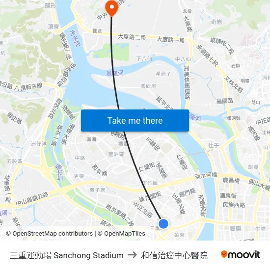 三重運動場 Sanchong Stadium to 和信治癌中心醫院 map