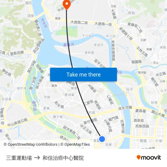 三重運動場 to 和信治癌中心醫院 map