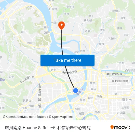 環河南路 Huanhe S. Rd. to 和信治癌中心醫院 map