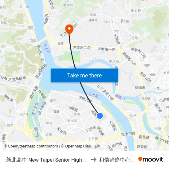 新北高中 New Taipei Senior High School to 和信治癌中心醫院 map
