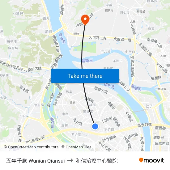 五年千歲 Wunian Qiansui to 和信治癌中心醫院 map