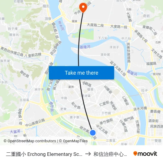 二重國小 Erchong Elementary School to 和信治癌中心醫院 map