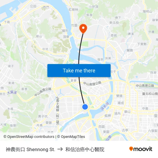 神農街口 Shennong St. to 和信治癌中心醫院 map