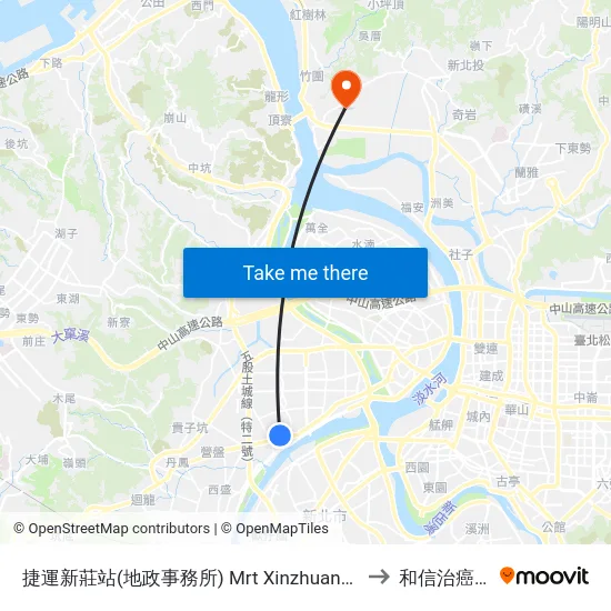 捷運新莊站(地政事務所) Mrt Xinzhuang Sta. (District Lands Office) to 和信治癌中心醫院 map