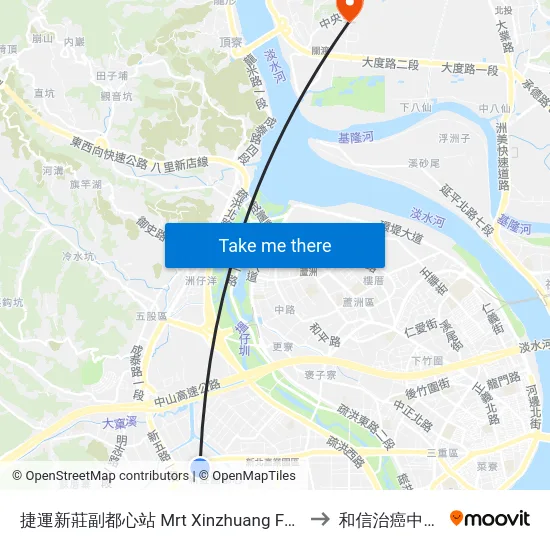 捷運新莊副都心站 Mrt Xinzhuang Fuduxin Station to 和信治癌中心醫院 map