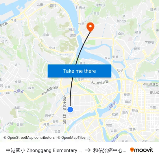 中港國小 Zhonggang Elementary School to 和信治癌中心醫院 map