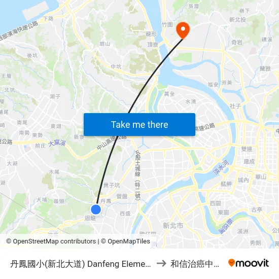 丹鳳國小(新北大道) Danfeng Elementary School to 和信治癌中心醫院 map